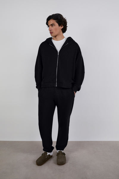 Cotton Terry Zip Hoodie Black